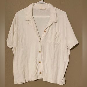 White Button-Up Sweater Top